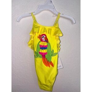 Flapdoodles One Piece Swimsuit Kids 18M Yellow New Parrot Ruffle UPF 50+